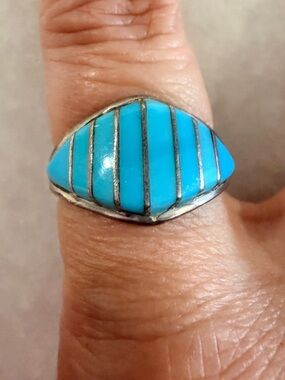 Navajo Chris Charley (maybe) Sterling Silver Turquoise Inlay Ring